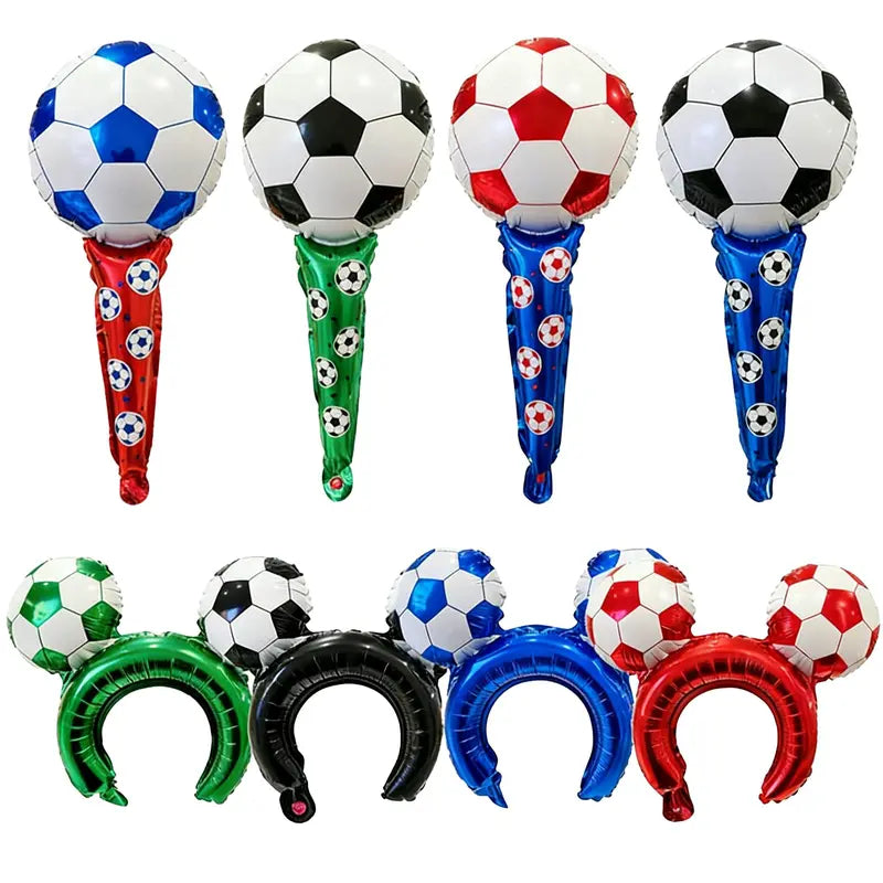 50pcs 2026 World Cup-themed Set of 4 Soccer-Shaped Headbands and 4 Handheld Cheer Sticks with Foil Balloons—World Cup Party Decorations, Props, and Photo Backdrops