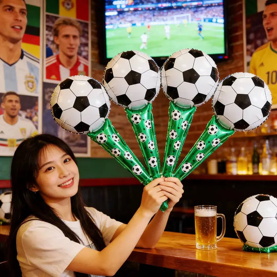50pcs 2026 World Cup-themed Set of 4 Soccer-Shaped Headbands and 4 Handheld Cheer Sticks with Foil Balloons—World Cup Party Decorations, Props, and Photo Backdrops