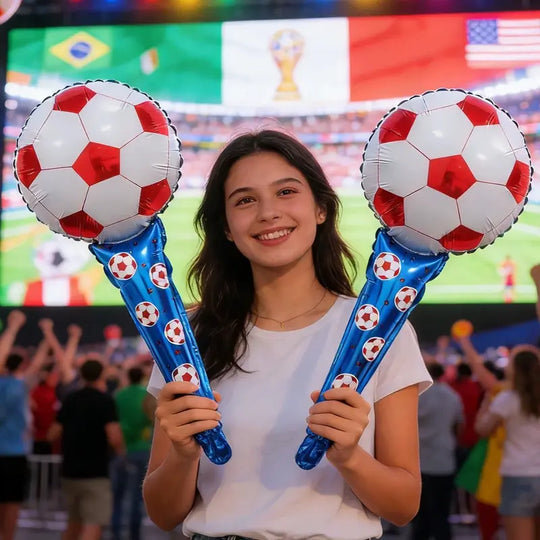 50pcs 2026 World Cup-themed Set of 4 Soccer-Shaped Headbands and 4 Handheld Cheer Sticks with Foil Balloons—World Cup Party Decorations, Props, and Photo Backdrops