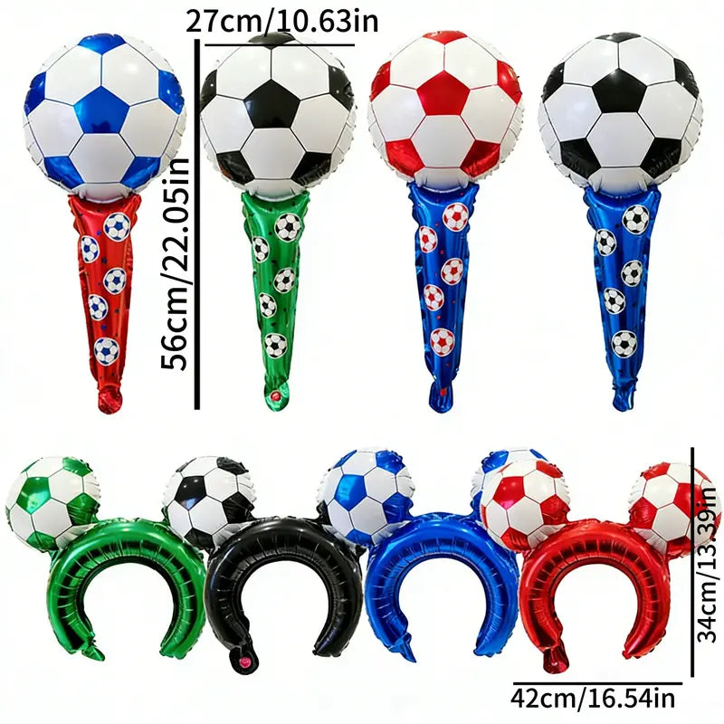 50pcs 2026 World Cup-themed Set of 4 Soccer-Shaped Headbands and 4 Handheld Cheer Sticks with Foil Balloons—World Cup Party Decorations, Props, and Photo Backdrops