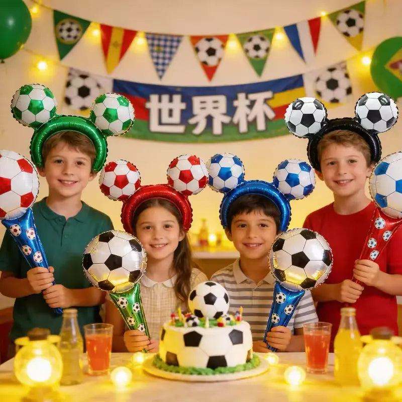 50pcs 2026 World Cup-themed Set of 4 Soccer-Shaped Headbands and 4 Handheld Cheer Sticks with Foil Balloons—World Cup Party Decorations, Props, and Photo Backdrops
