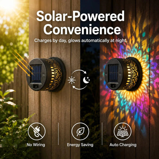 🎁2026 New Arrivals 💥Solar Mandala Wall Light Outdoor Garden Fence Projector Lamp Patio Ambient Decor