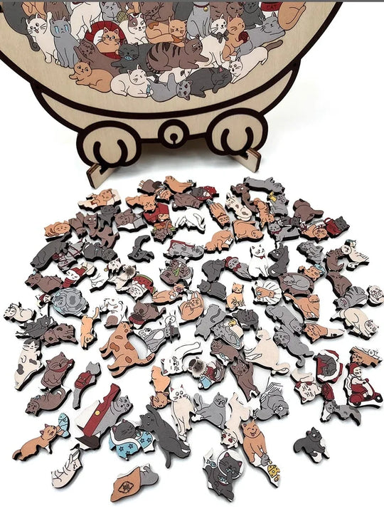 🎁Nice Christmas Gift🎅135-Piece Morandi-Colored Cat Shaped Wooden Jigsaw Puzzle