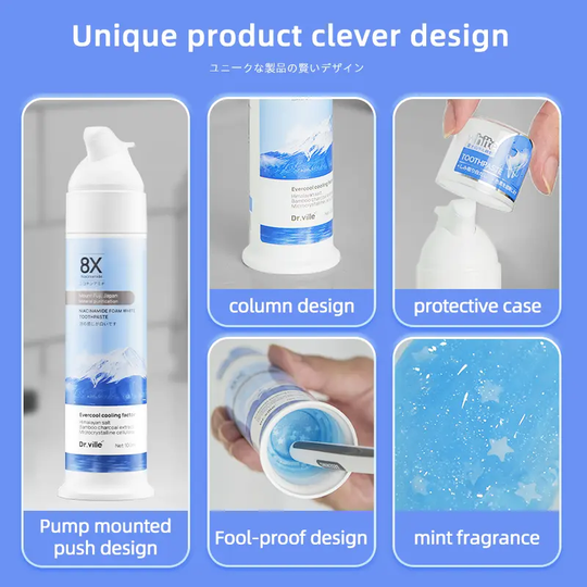 【Professional Grade】Dr.ville Niacinamide Foaming Whitening Toothpaste 8X - Fresh Breath Stain Removal Gentle Teeth Cleaning 100ml-C