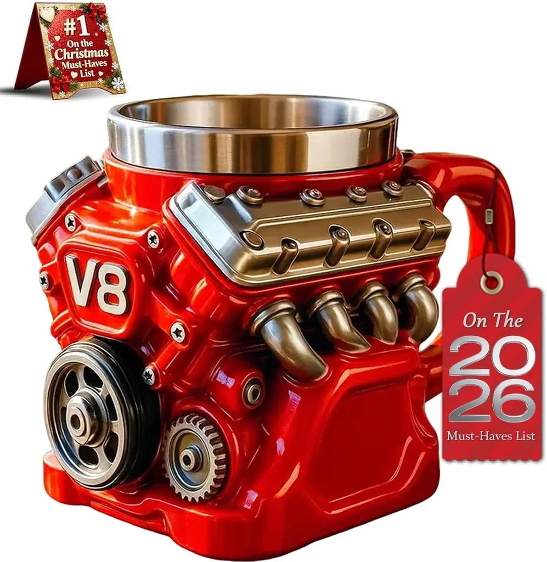 🔥Tazza da caffè retrò con motore, tazza in acciaio inossidabile con motori V8