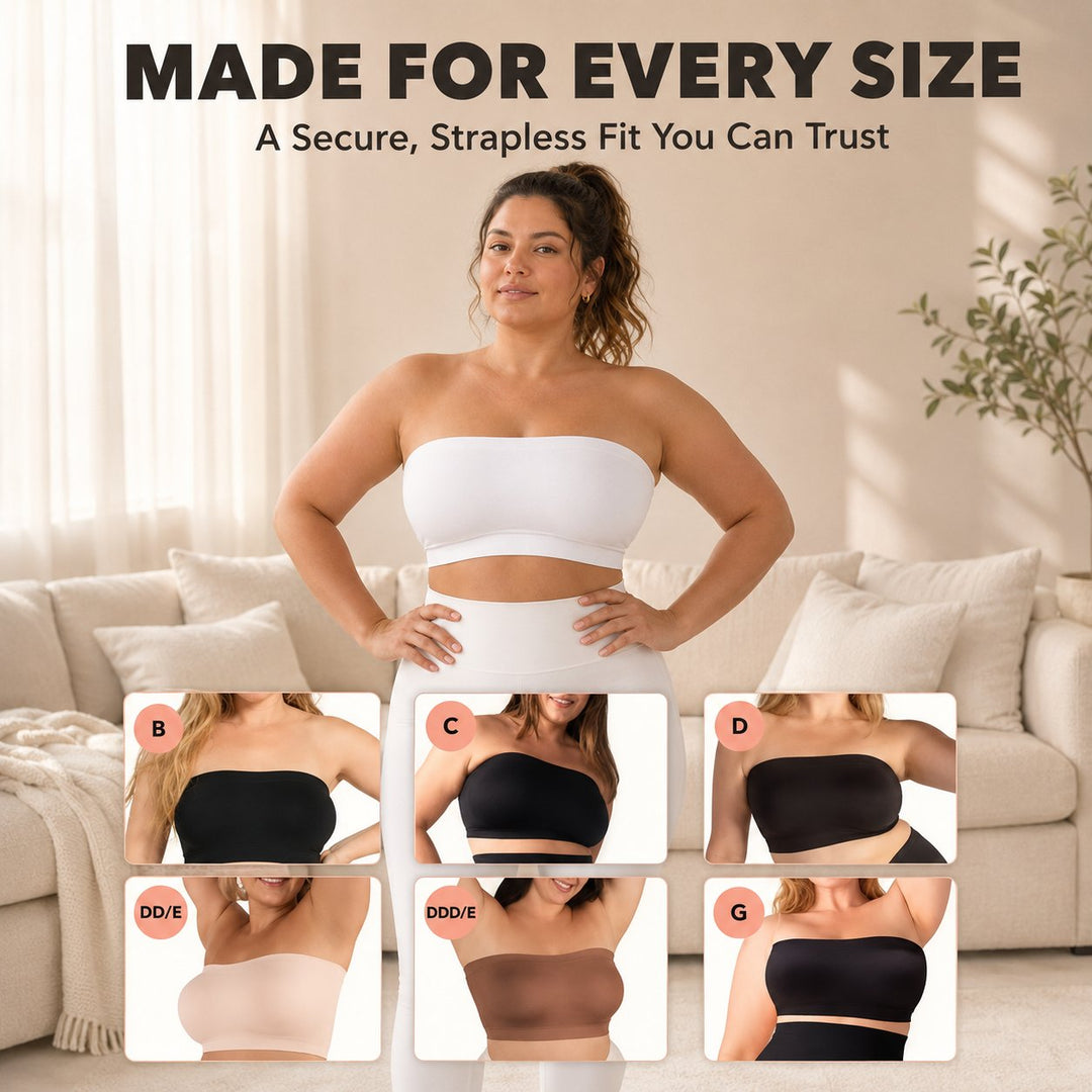 🔥Anti-Slip Grip & Removable Straps✨Convertible Strapless Bandeau Bra with Wireless Comfort👍Suitable for All Body Types