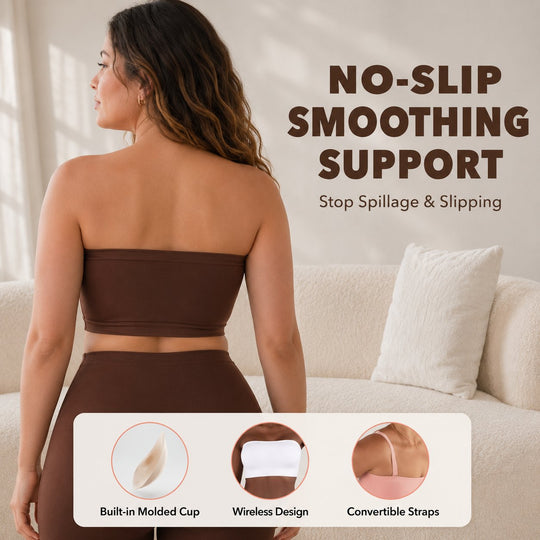 🔥Anti-Slip Grip & Removable Straps✨Convertible Strapless Bandeau Bra with Wireless Comfort👍Suitable for All Body Types