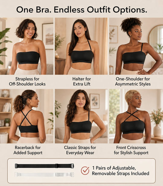 📢📢LIMITED-TIME  50%!!☀️Anti-Slip Grip & Removable Straps✨Convertible Strapless Bandeau Bra with Wireless Comfort👍Suitable for All Body Types