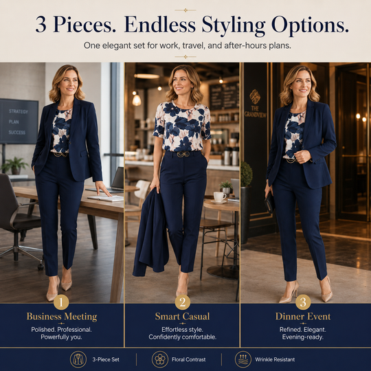 🍁The Power Suit Every Woman Needs ✨Women's 3-Piece Suit Set Blazer Top & Pants