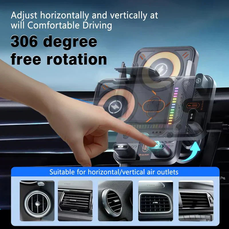 🚗📱 Suporte veicular 2 em 1 para celular e carregador sem fio – Rotação de 360°, fixação firme e carregamento rápido. 🔋
