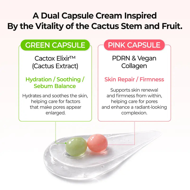 [Dr.Melaxin Official] CACTOX PORE DUAL CAPSULE CREAM with Cactus Cooling Reduce Puffiness & Pore Tightening for Visible Pore Care Skin Repair