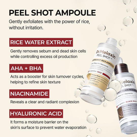 [Dr.Melaxin Službeno] Peel Shot Glow Rice Ampoule Duo - Serumi za posvjetljivanje, piling i hidrataciju - Pogodno za sve tipove kože
