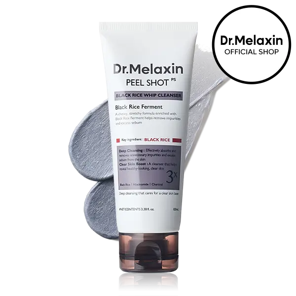 [Dr.melaxin [Offiziell] Peel Shot Black Rice Mochi Whip Cleanser 100ml – entwickelt für Mitesser, verstopfte Poren, überschüssigen Talg und fahle Haut