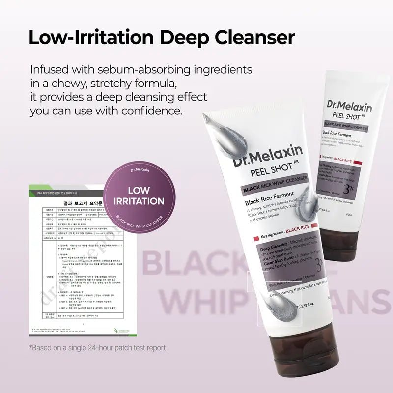 [Dr.melaxin [Offiziell] Peel Shot Black Rice Mochi Whip Cleanser 100ml – entwickelt für Mitesser, verstopfte Poren, überschüssigen Talg und fahle Haut