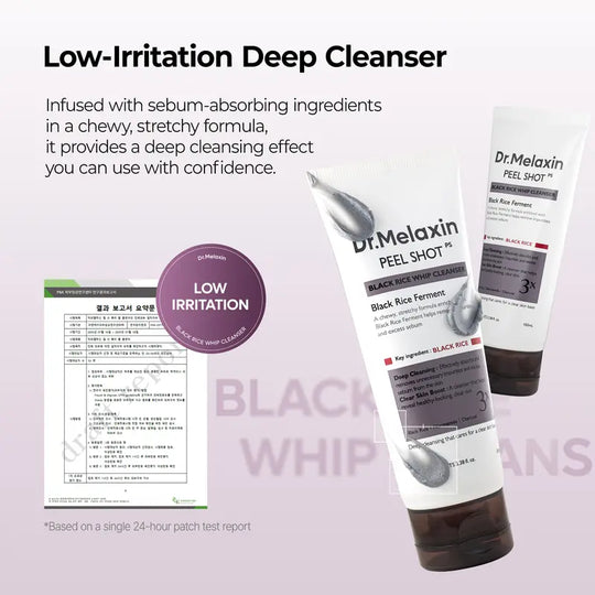 [Dr.melaxin [Offiziell] Peel Shot Black Rice Mochi Whip Cleanser 100ml – entwickelt für Mitesser, verstopfte Poren, überschüssigen Talg und fahle Haut