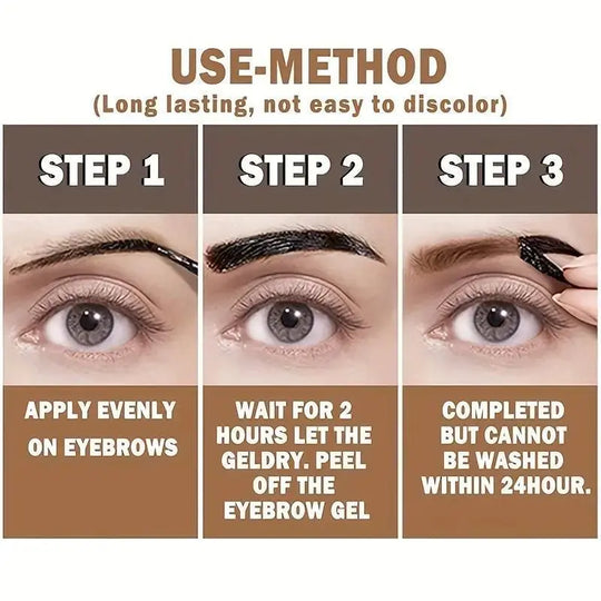 Easy Peel-Off Eyebrow Gel-Waterproof &Sweatproof, Long-Lasting Black or Brown TattooTint, Film Forming