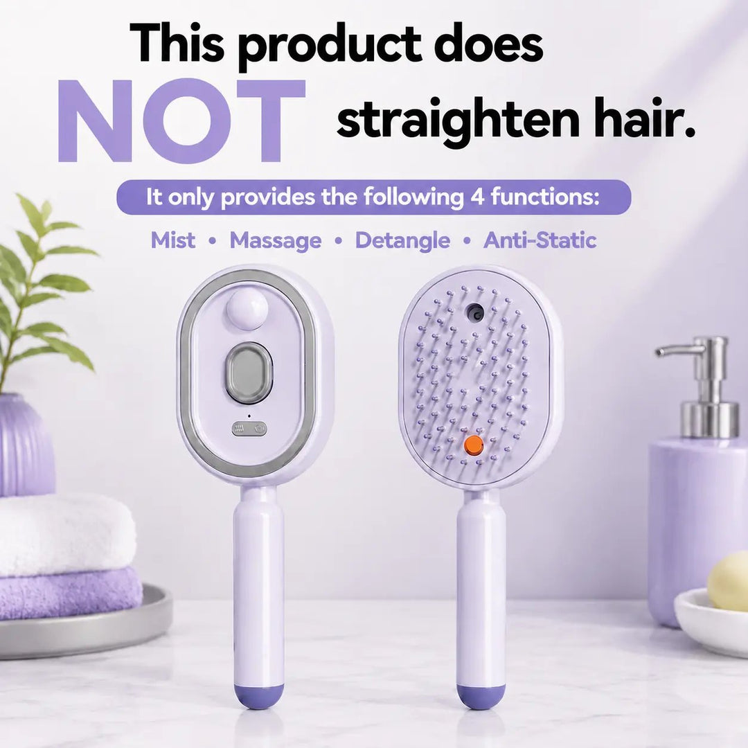 Electric Spray Air Cushion Massage Comb – Self-Cleaning Anti-Tangle Anti-Static Hair Brush | Scalp Massage & Volumizing Brush for Frizzy, Dry Hair Care