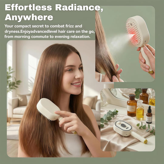 Electric Spray Air Cushion Massage Comb – Self-Cleaning Anti-Tangle Anti-Static Hair Brush | Scalp Massage & Volumizing Brush for Frizzy, Dry Hair Care