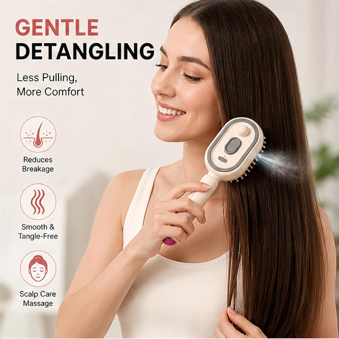 Electric Spray Air Cushion Massage Comb – Self-Cleaning Anti-Tangle Anti-Static Hair Brush | Scalp Massage & Volumizing Brush for Frizzy, Dry Hair Care
