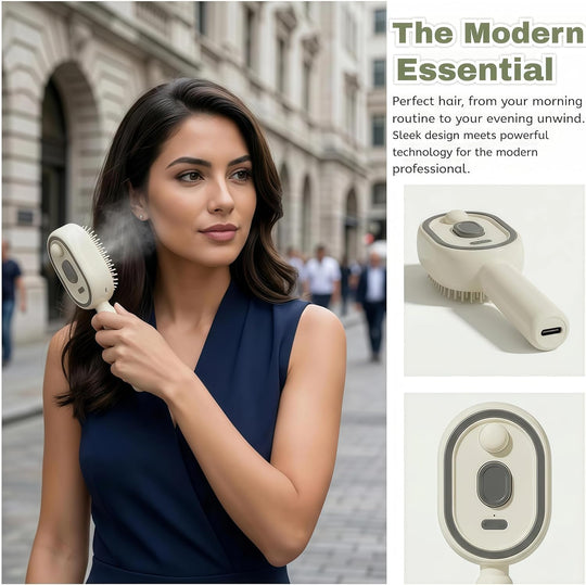 Electric Spray Air Cushion Massage Comb – Self-Cleaning Anti-Tangle Anti-Static Hair Brush | Scalp Massage & Volumizing Brush for Frizzy, Dry Hair Care