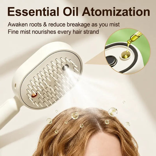 Electric Spray Air Cushion Massage Comb – Self-Cleaning Anti-Tangle Anti-Static Hair Brush | Scalp Massage & Volumizing Brush for Frizzy, Dry Hair Care