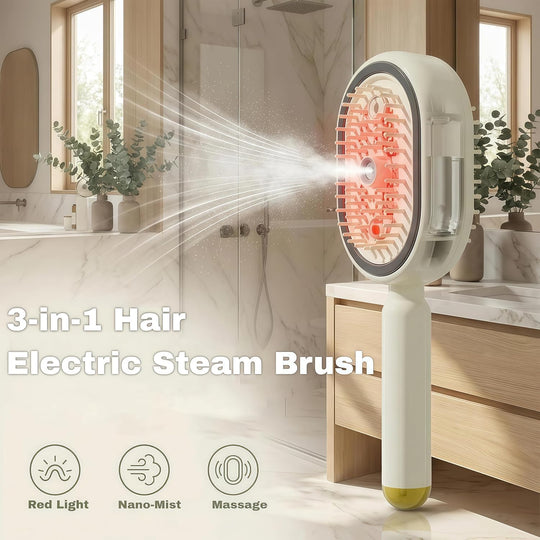 Electric Spray Air Cushion Massage Comb – Self-Cleaning Anti-Tangle Anti-Static Hair Brush | Scalp Massage & Volumizing Brush for Frizzy, Dry Hair Care