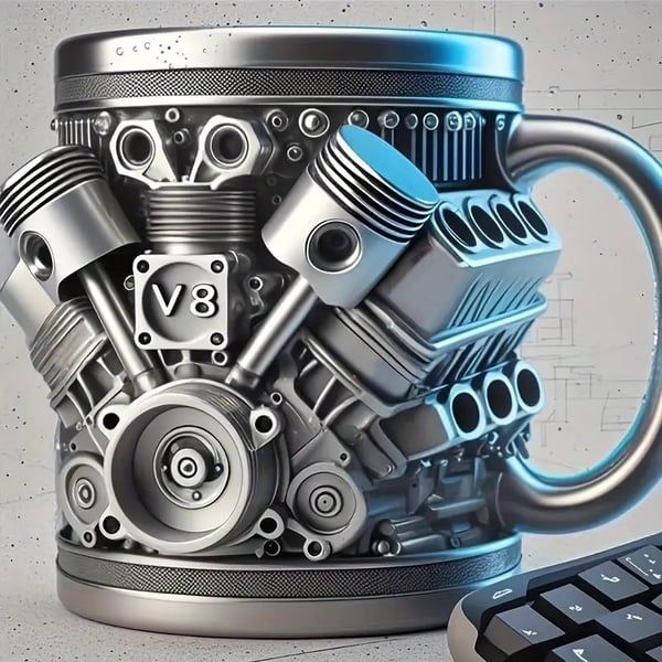 ⚙️ Κούπα καφέ σε σχήμα κινητήρα – Μοναδικός σχεδιασμός κινητήρα V8 Jet για ζεστό νερό & Κρύα Ροφήματα