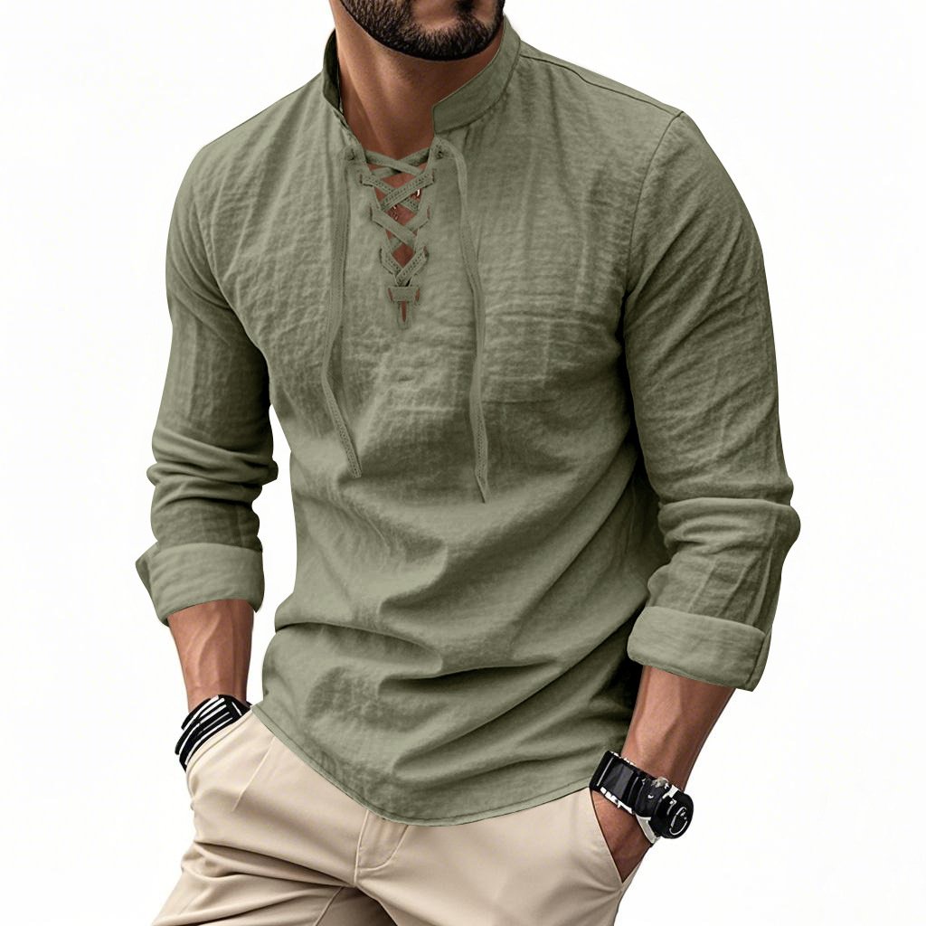 🔥HOT SALE🔥Men's Vintage V-neck T-shirt Linen Pirate Medieval Viking Gothic Tops Shirts Long Sleeved