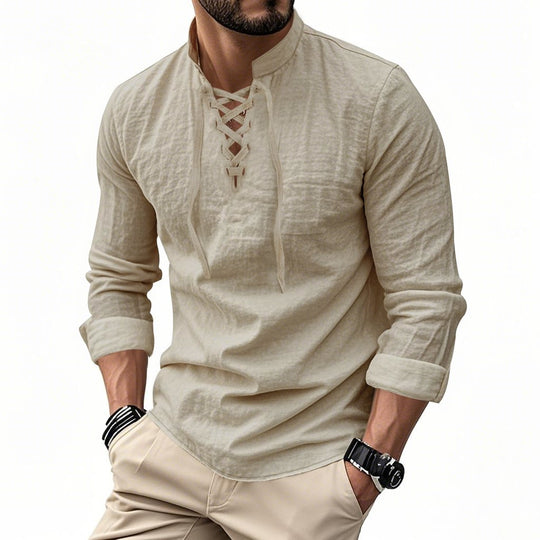 🔥HOT SALE🔥Men's Vintage V-neck T-shirt Linen Pirate Medieval Viking Gothic Tops Shirts Long Sleeved