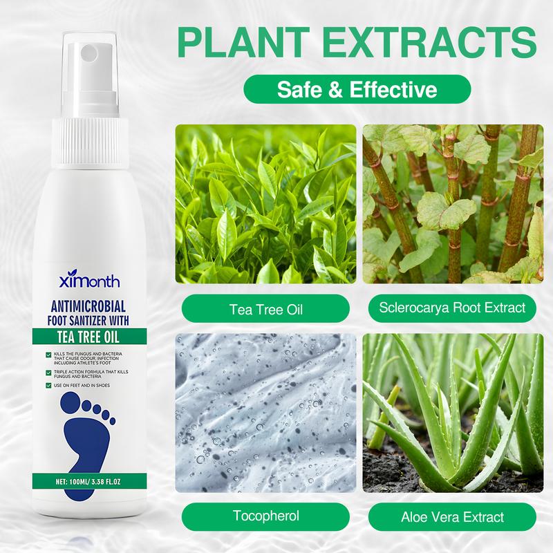 Herbal Antibacterial Foot Spray with Tea Tree Oil - 100ml Long-Lasting Formula for Foot Odor, Athlete's Foot Treatment & Fast-Acting Itch Relief