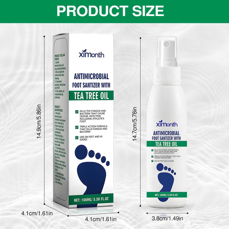 Herbal Antibacterial Foot Spray with Tea Tree Oil - 100ml Long-Lasting Formula for Foot Odor, Athlete's Foot Treatment & Fast-Acting Itch Relief