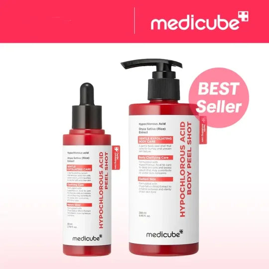 Hypochlorous Acid Rice Peel Shot Duo For Face & Body | Gentle Exfoliating Serum for Dead Skin Cells & Pore Care, Blackheads & Excess Sebum Control | Rice Extract, Hypochlorous, Panthenol for Hydrating & Smoothing Care
