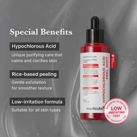 Hypochlorous Acid Rice Peel Shot Duo For Face & Body | Gentle Exfoliating Serum for Dead Skin Cells & Pore Care, Blackheads & Excess Sebum Control | Rice Extract, Hypochlorous, Panthenol for Hydrating & Smoothing Care
