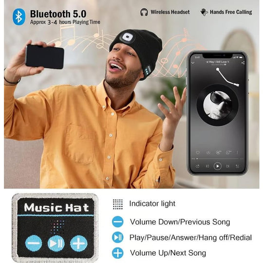 🎄Căciulă Bluetooth cu LED