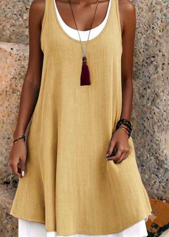💃 Last Day Sale 50% Off 💐 Women's Casual Loose Sleeveless Fake Two Piece Tank Dress
