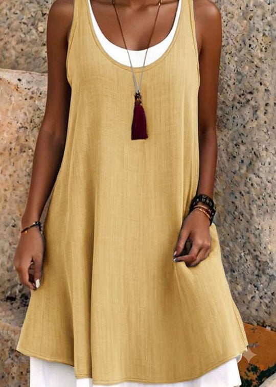 💃 Last Day Sale 50% Off 💐 Women's Casual Loose Sleeveless Fake Two Piece Tank Dress