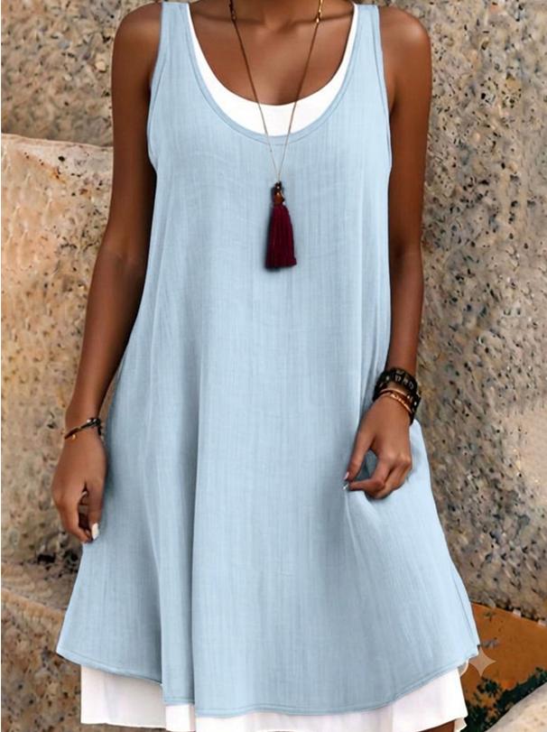 💃 Last Day Sale 50% Off 💐 Women's Casual Loose Sleeveless Fake Two Piece Tank Dress