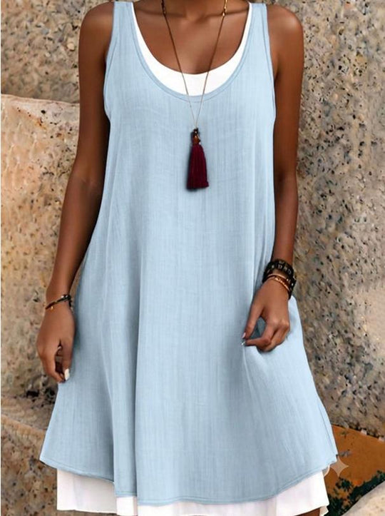 💃 Last Day Sale 50% Off 💐 Women's Casual Loose Sleeveless Fake Two Piece Tank Dress
