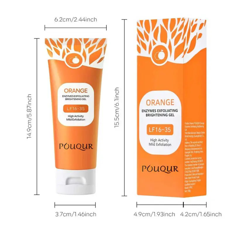 POUQUR Orange Enzyme exfoliační gel. Hluboce čistí pokožku obličeje, odstraňuje odumřelé buňky a zároveň poskytuje hydrataci pro obličej i tělo Jemný