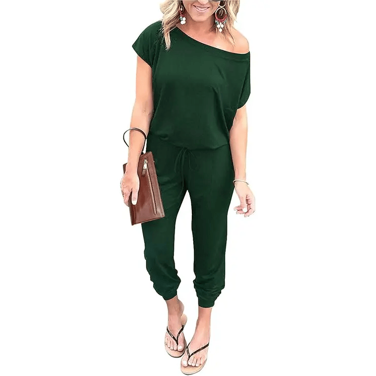 PRETTYGARDEN Women's Jumpsuit – Shoulder Elastic Waist Stretchy Loose Minimalist Comfy Clothes 🌸✨