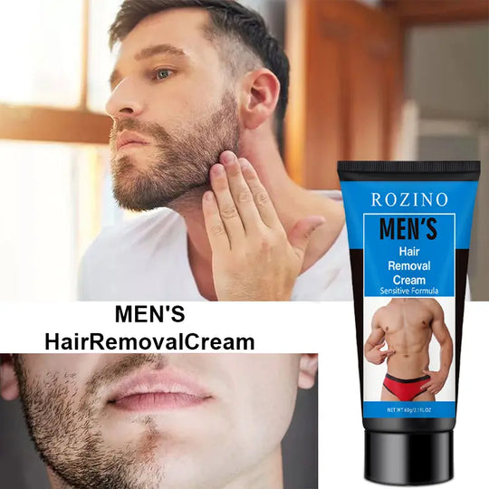 ROZINO Men's Sensitive Skin Hair Removal Cream - Gentle Formula for Smooth & Flawless Results - 60g Portable Tube - Alcohol-Free & Fragrance-Free - Quick & Painless Hair Management - Body Care Daily
