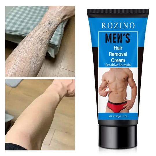 ROZINO Men's Sensitive Skin Hair Removal Cream - Gentle Formula for Smooth & Flawless Results - 60g Portable Tube - Alcohol-Free & Fragrance-Free - Quick & Painless Hair Management - Body Care Daily
