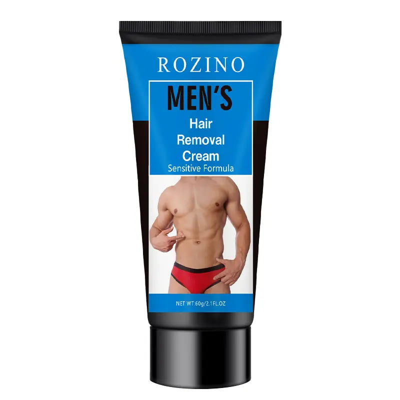 ROZINO Men's Sensitive Skin Hair Removal Cream - Gentle Formula for Smooth & Flawless Results - 60g Portable Tube - Alcohol-Free & Fragrance-Free - Quick & Painless Hair Management - Body Care Daily