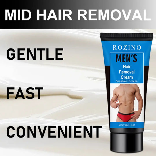 ROZINO Men's Sensitive Skin Hair Removal Cream - Gentle Formula for Smooth & Flawless Results - 60g Portable Tube - Alcohol-Free & Fragrance-Free - Quick & Painless Hair Management - Body Care Daily