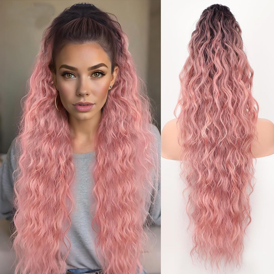 🩷Curly Wavy Frizzy Hair Extension with Ponytail