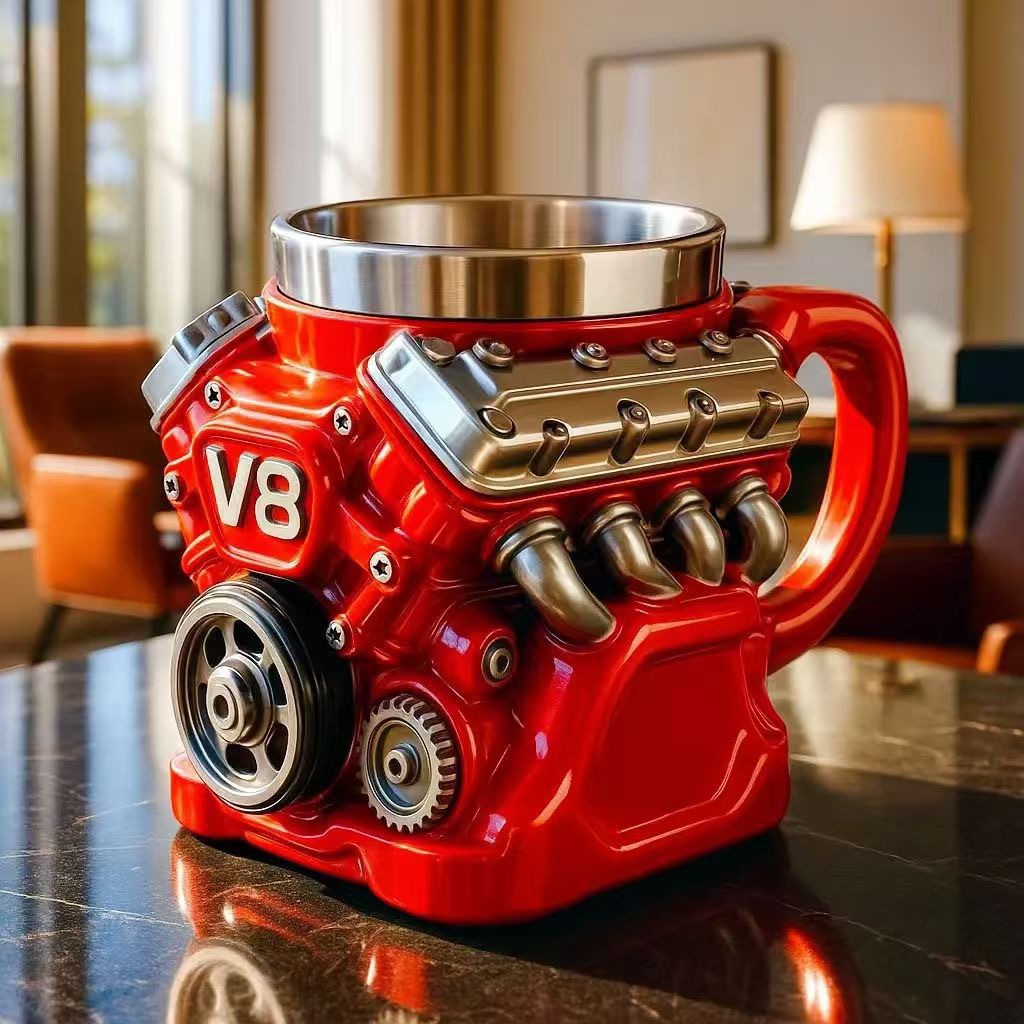 🔥Tazza da caffè retrò con motore, tazza in acciaio inossidabile con motori V8