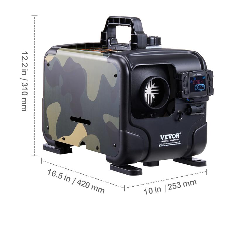 8 kW diesel heater, 12 V/24 V all-in-one diesel air heater, Bluetooth app control, remote control and display, CO alarm, rapid heating