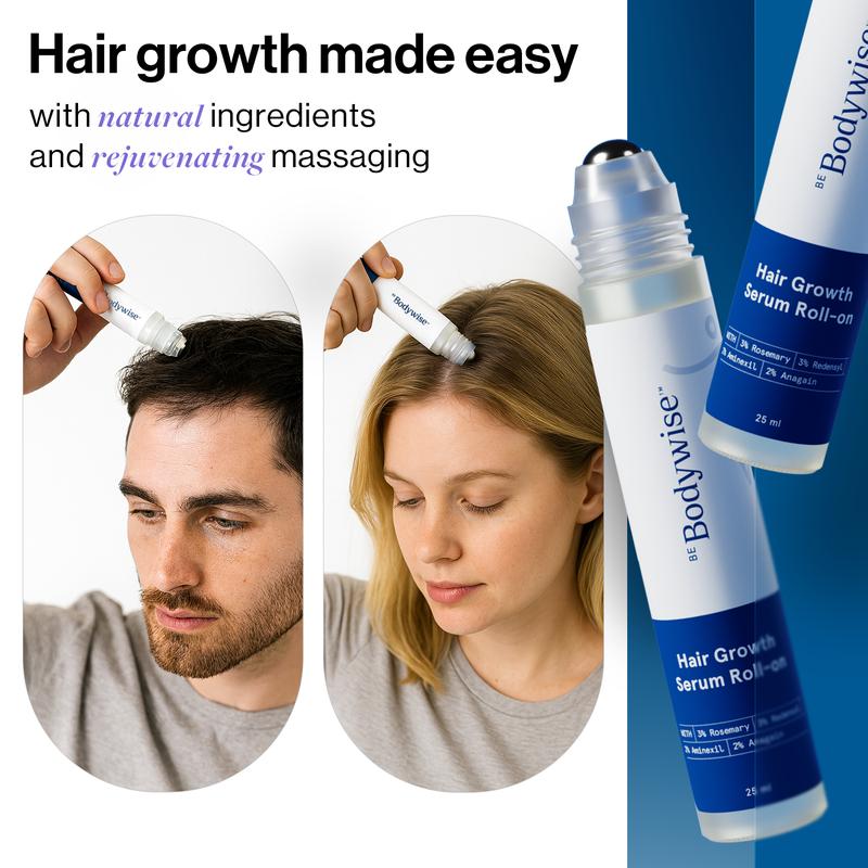 Be Bodywise Advanced roll-on serum za rast kose | 3% ružmarin | 2% amineksil | 3% redensy l 2% anagain | precizni aplikator za vlasište | paraben & Bez sulfata | Ne masti i ne ostavlja nered