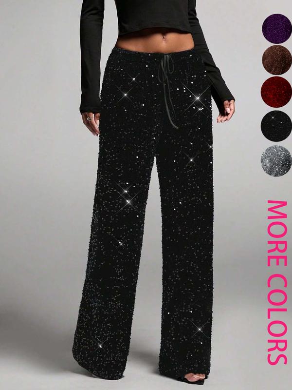 🖤 Black Friday Early Access: 50% OFF 🖤Women's Glitter Fashion Adjustable Drawstring Slimming Elastic Waist Straight-Leg Pants