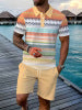 🔥Men's Short Sleeve Casual Set, Summer Beach Fashion Sport Wear, Plaid Pattern, Slim-Fitting, Above the Knee